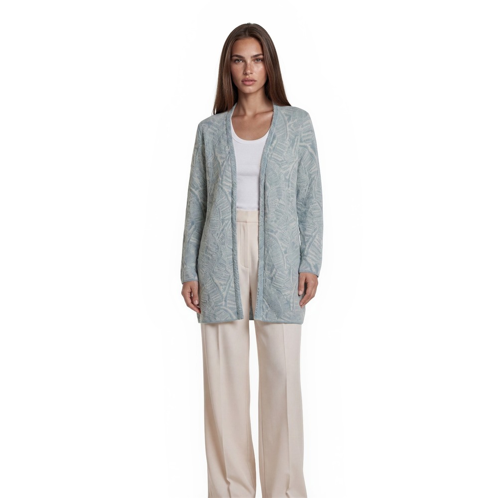 J.McLaughlin Knit Cardigan Sweater Women's Size Medium Blue Palm Leaf‎ Jacquard